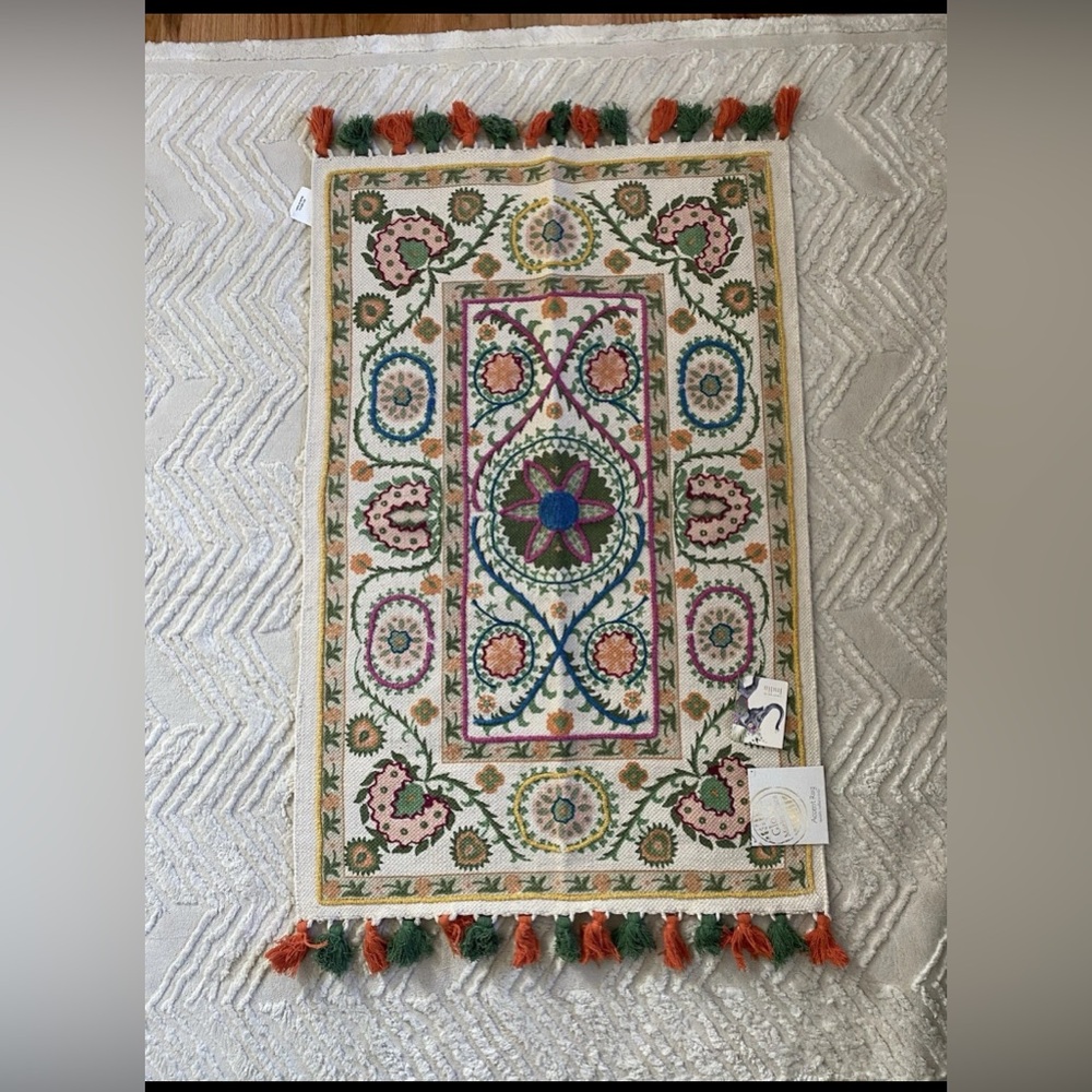 New Boho Embroidered Accent Rug- Multicolor